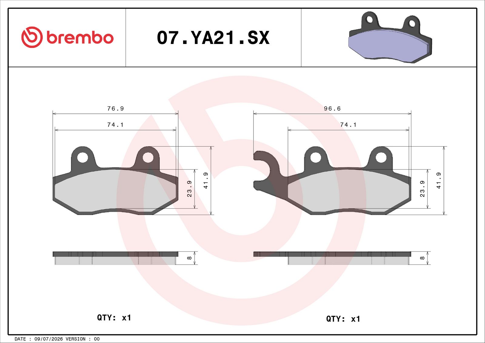 BREMBO 07YA21SX - Bremsbelagsatz, Scheibenbremse