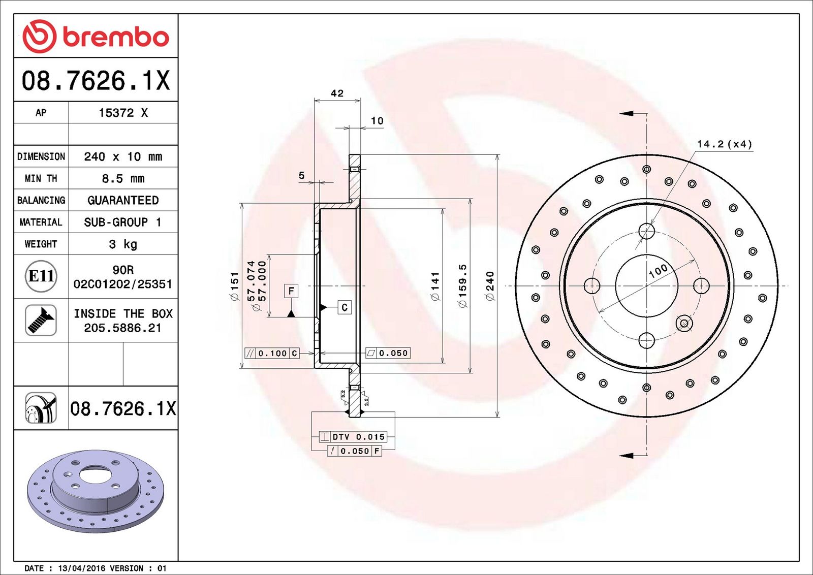 BREMBO 08.7626.1X - Bremsscheibe