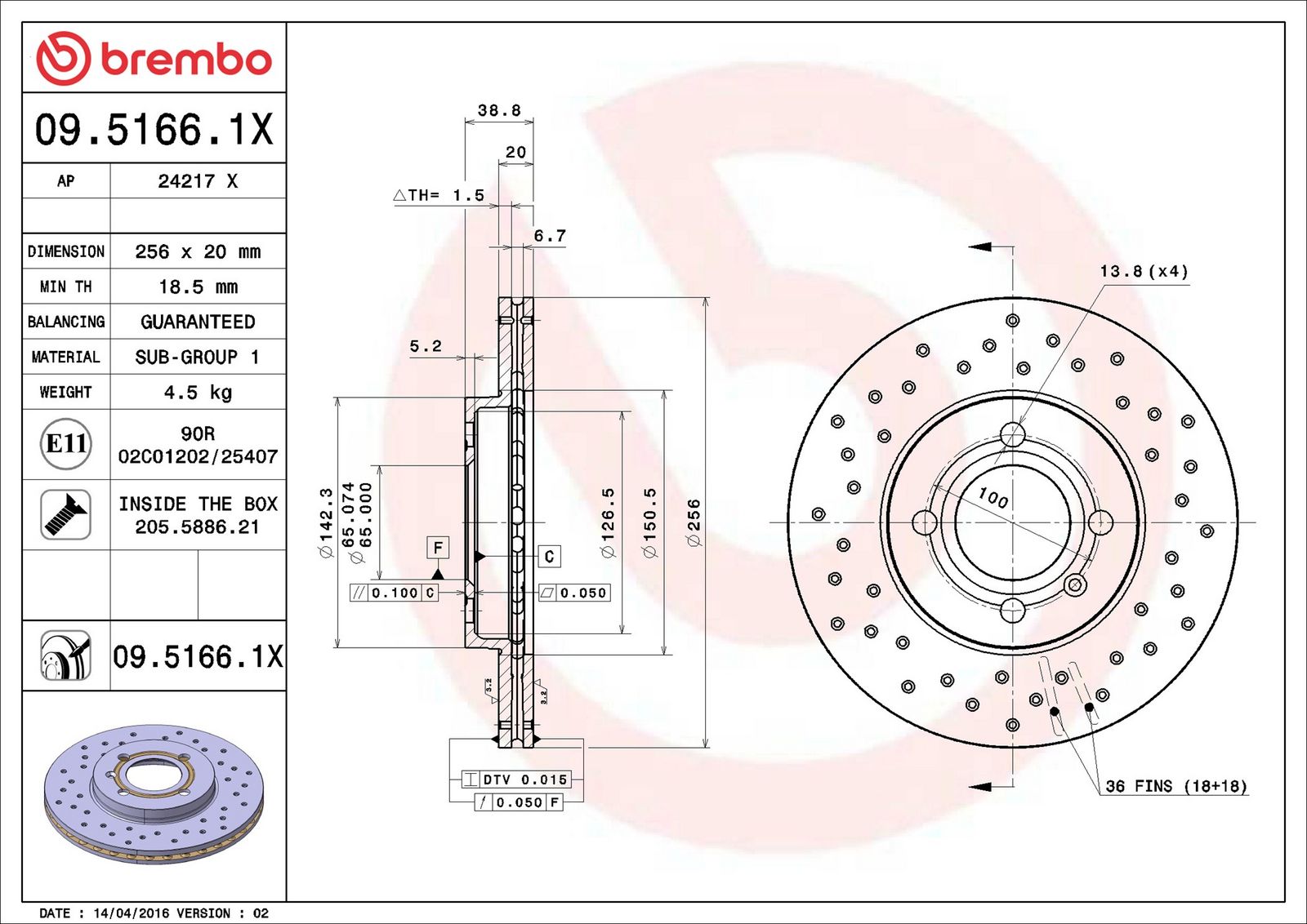 BREMBO 09.5166.1X - Bremsscheibe