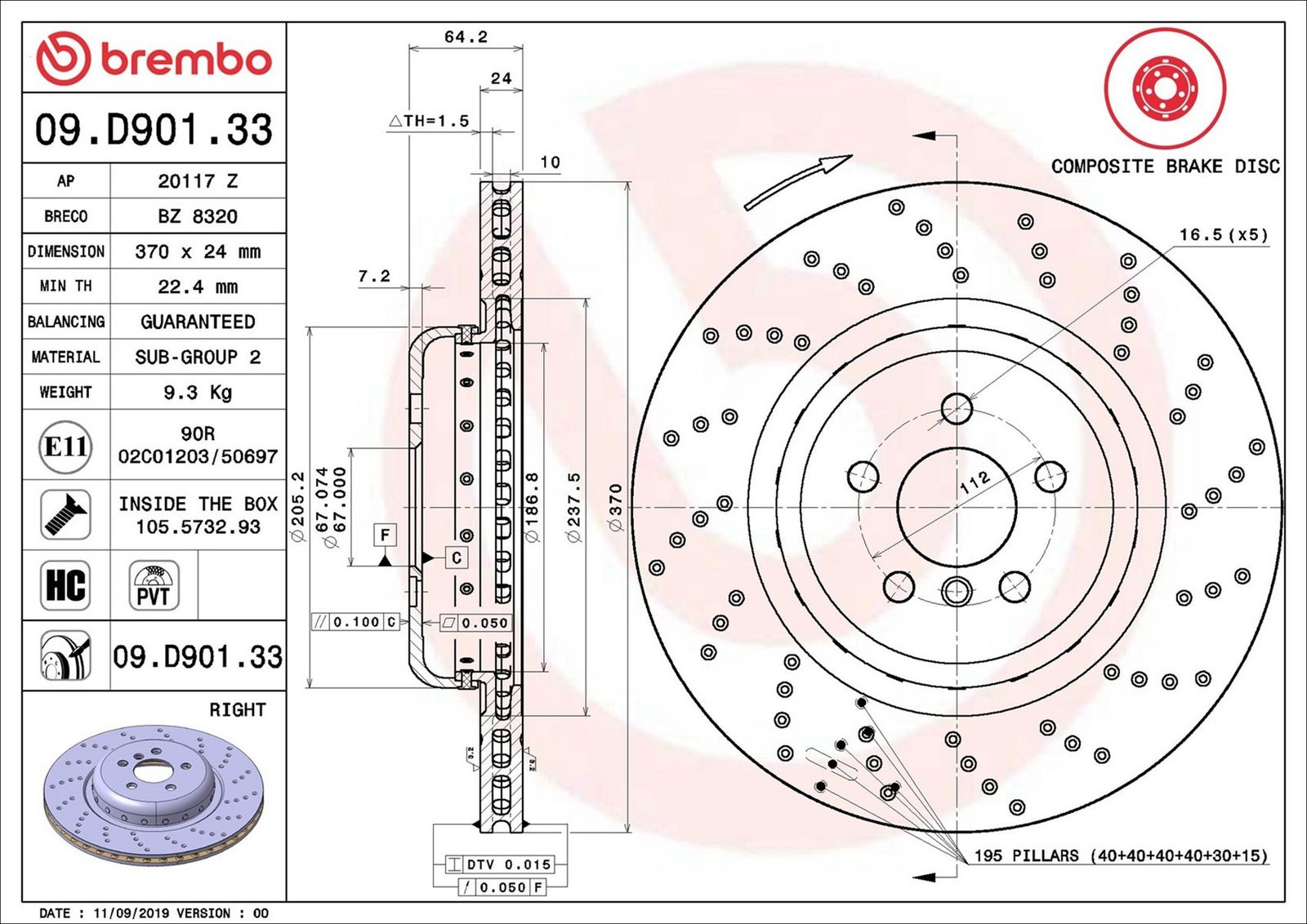 BREMBO 09.D901.33 - Bremsscheibe