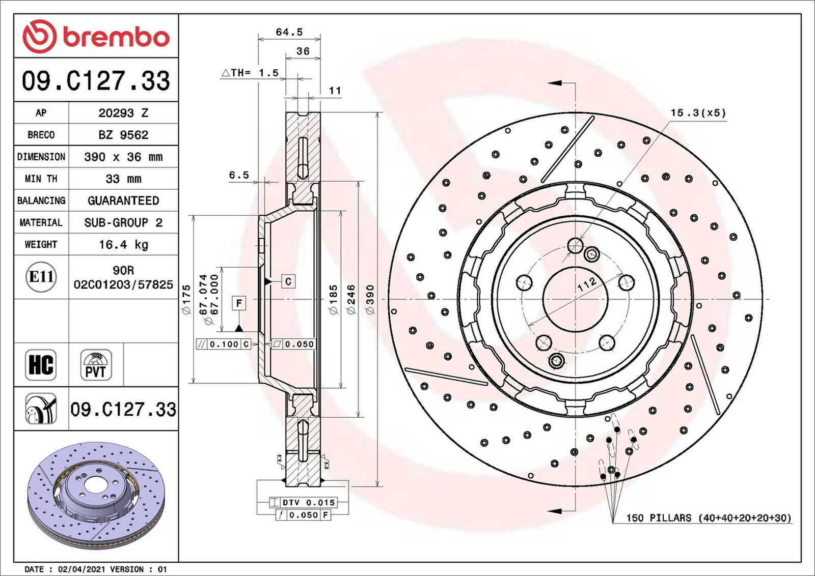 BREMBO 09.C127.33 - Bremsscheibe