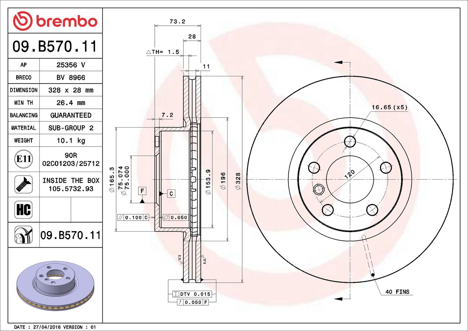 BREMBO 09.B570.11 - Bremsscheibe