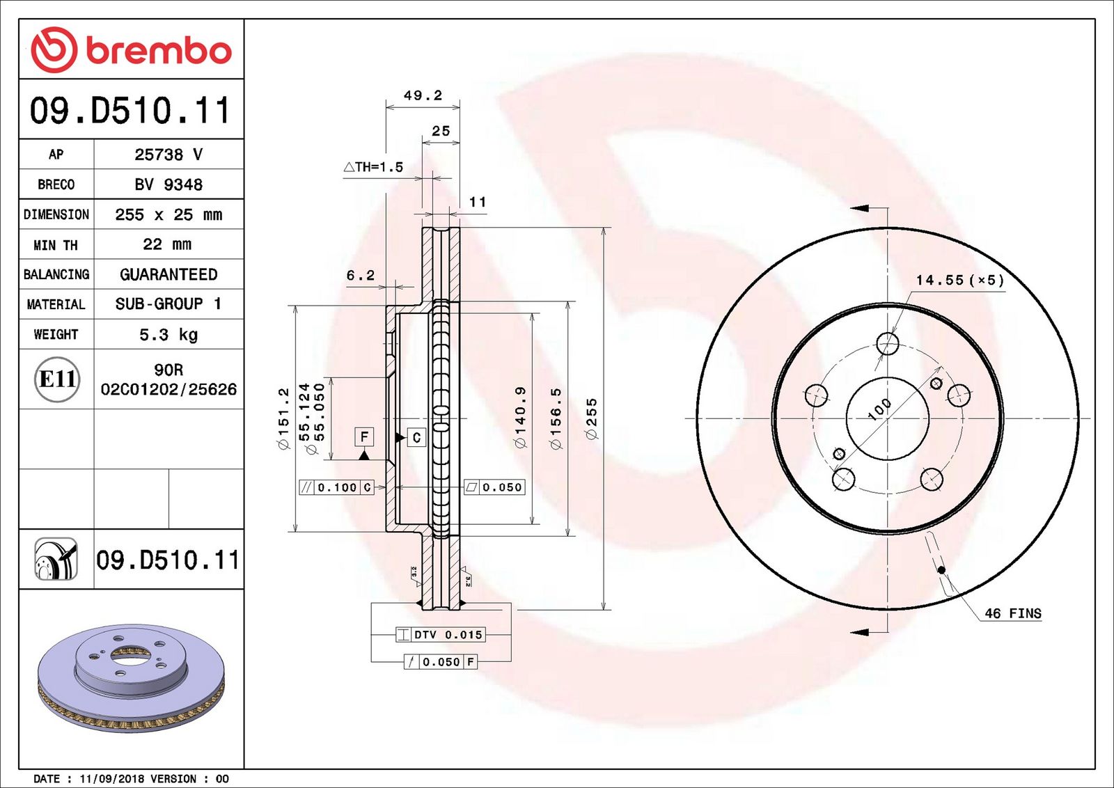 BREMBO 09.D510.11 - Bremsscheibe