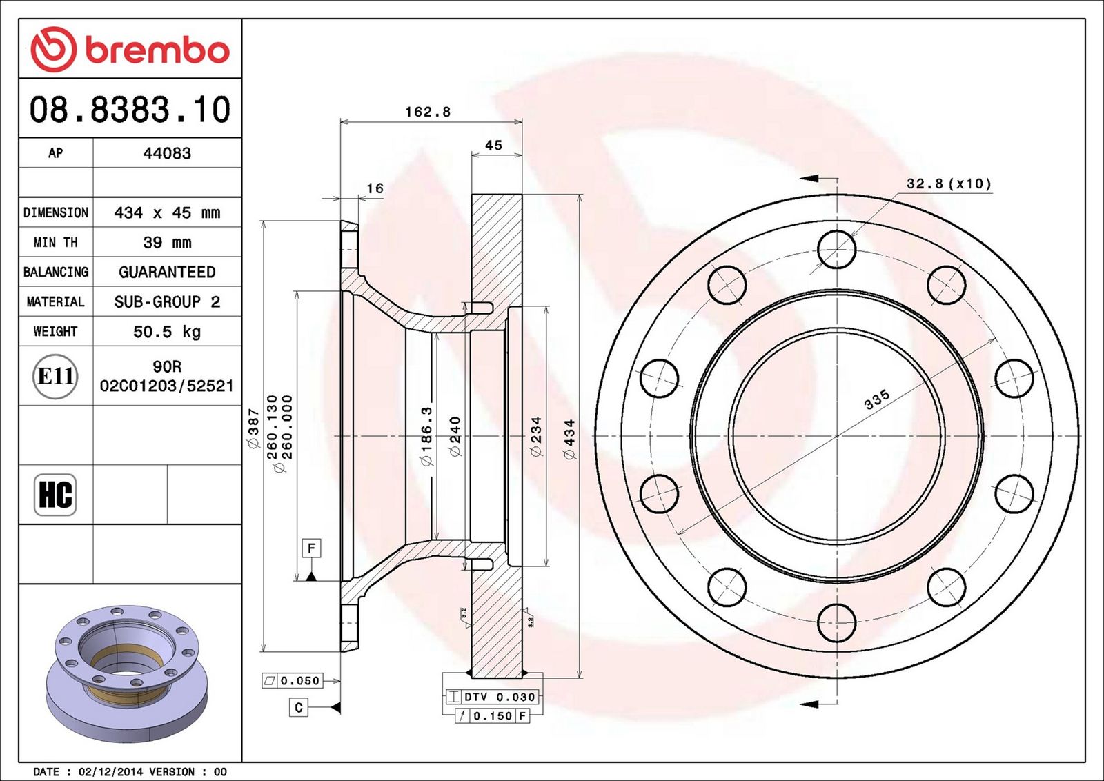 BREMBO 08.8383.10 - Bremsscheibe