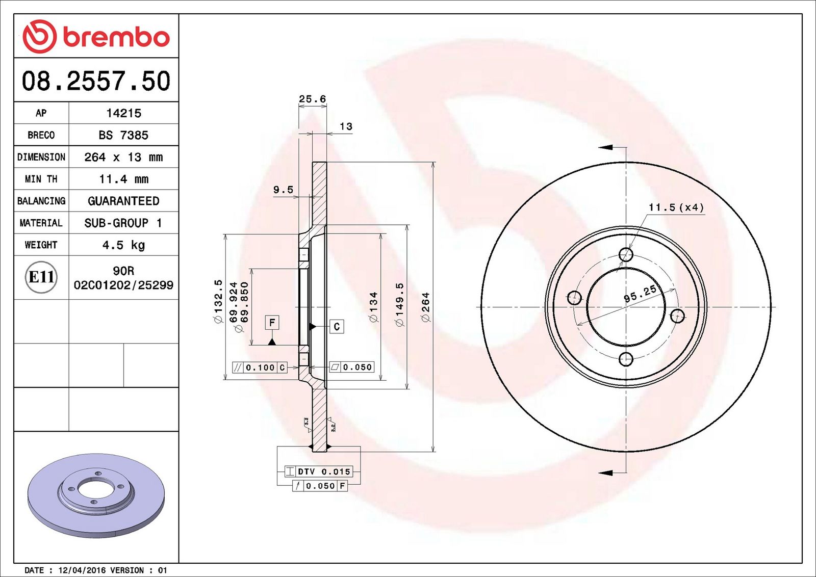 BREMBO 08.2557.50 - Bremsscheibe