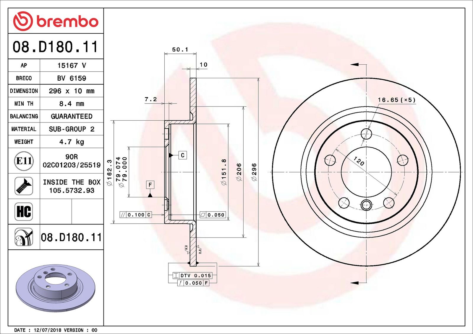 BREMBO 08.D180.11 - Bremsscheibe