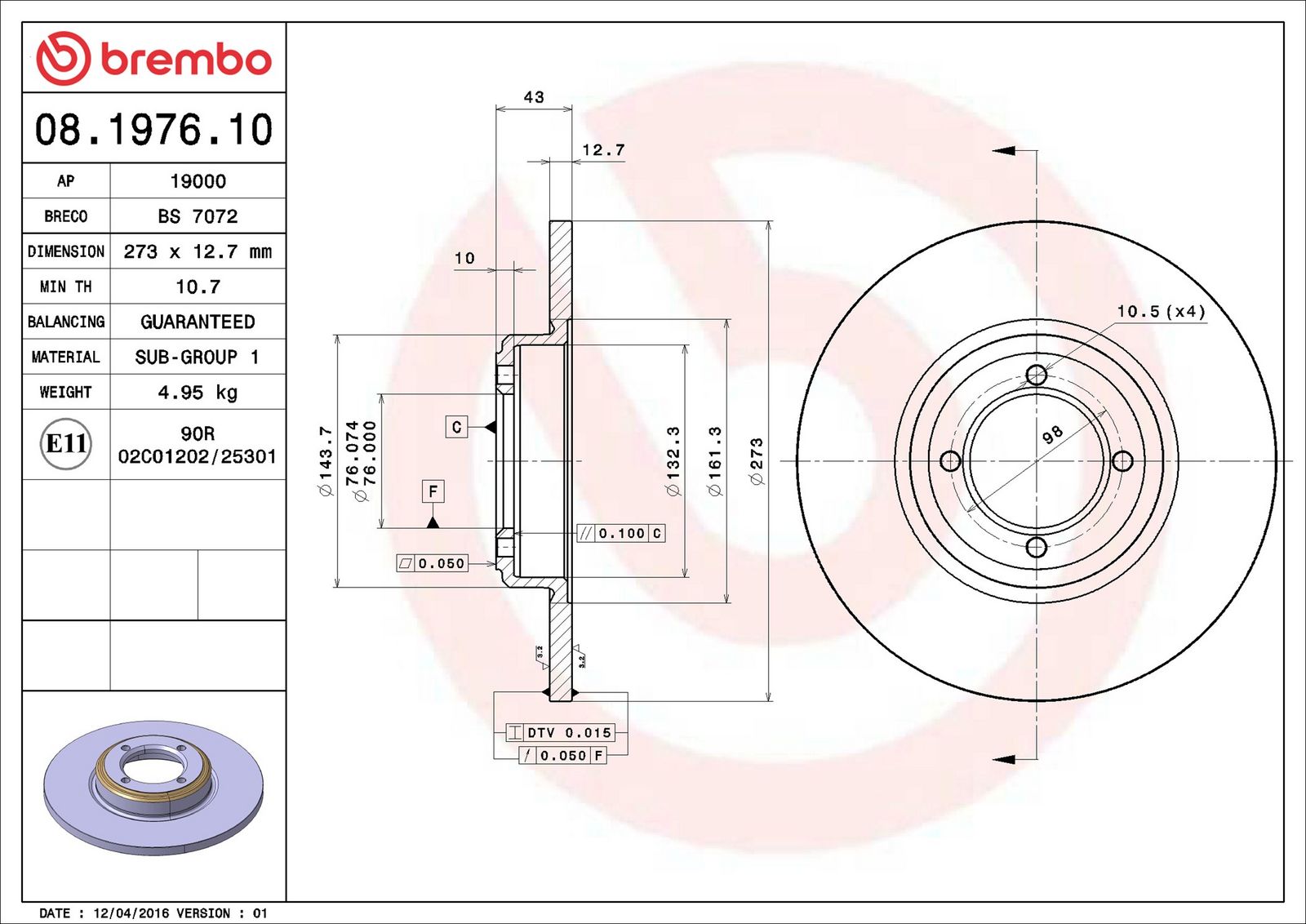 BREMBO 08.1976.10 - Bremsscheibe