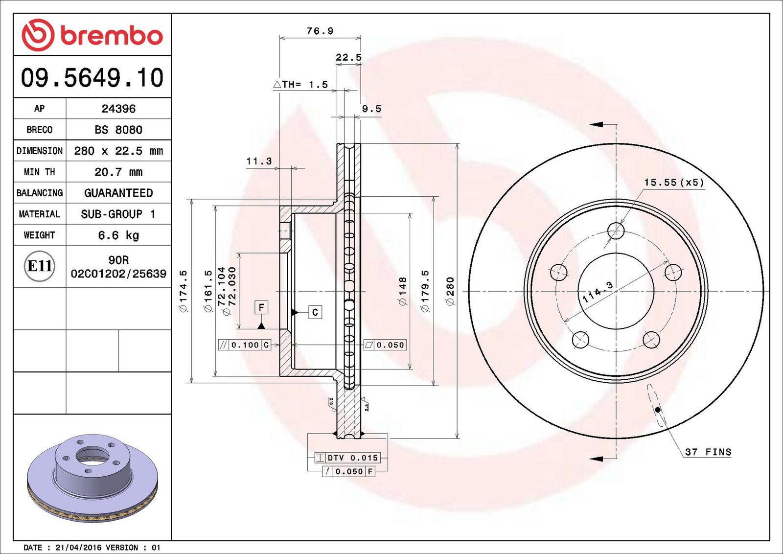 BREMBO 09.5649.10 - Bremsscheibe