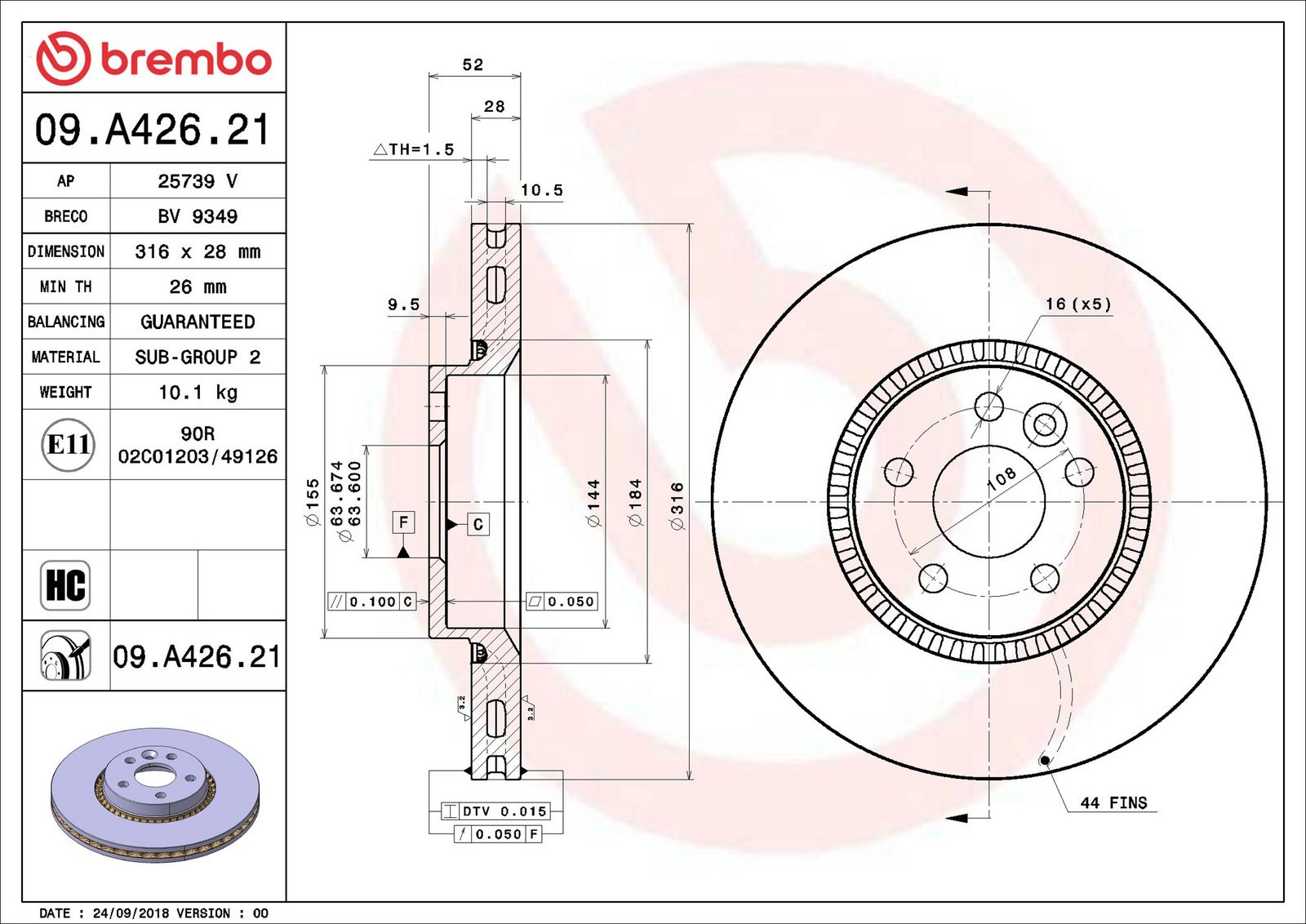 BREMBO 09.A426.21 - Bremsscheibe