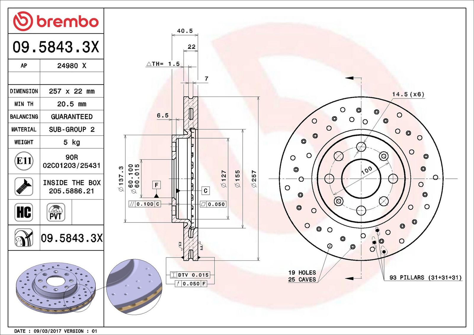 BREMBO 09.5843.3X - Bremsscheibe