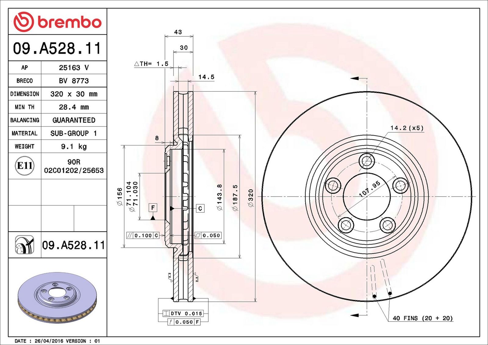 BREMBO 09.A528.11 - Bremsscheibe