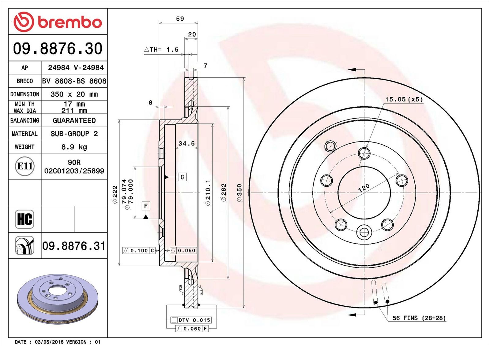 BREMBO 09.8876.31 - Bremsscheibe