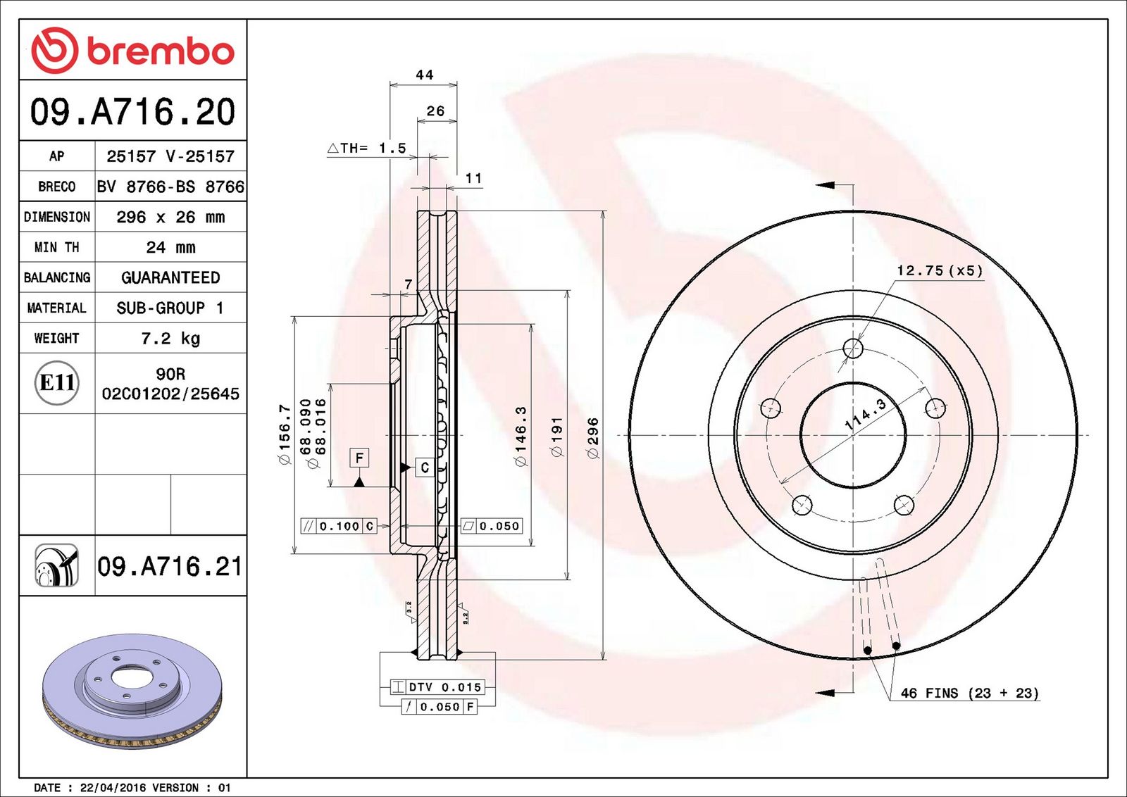 BREMBO 09.A716.21 - Bremsscheibe