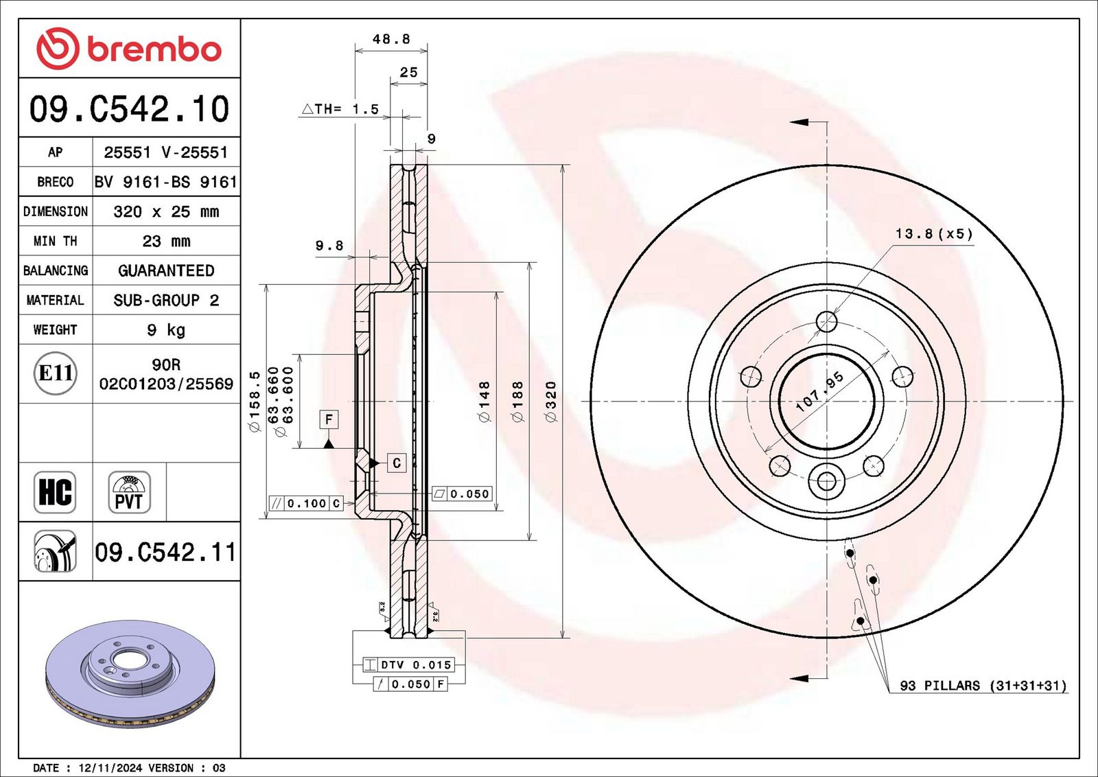BREMBO 09.C542.11 - Bremsscheibe