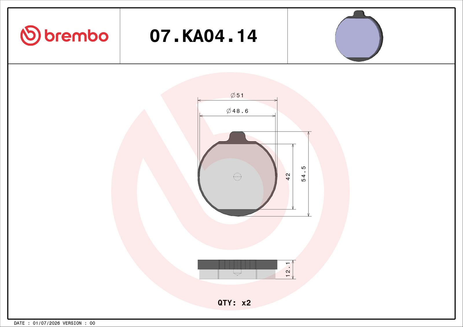BREMBO 07KA0414 - Bremsbelagsatz, Scheibenbremse