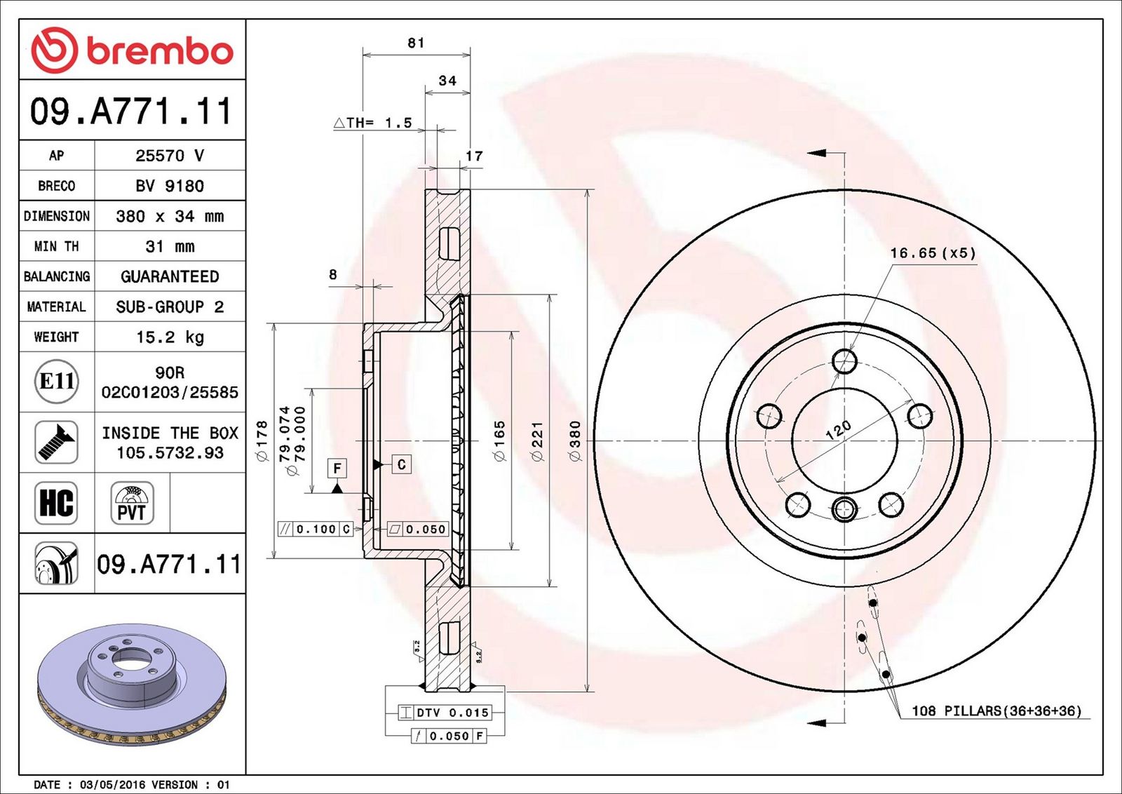 BREMBO 09.A771.11 - Bremsscheibe