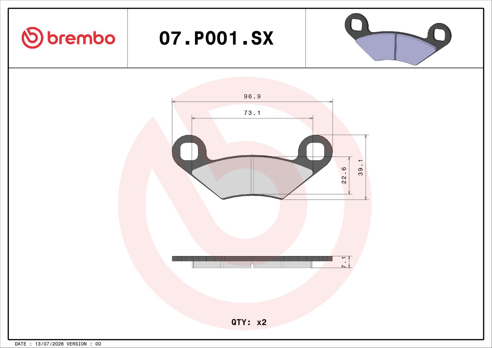 BREMBO 07PO01SX - Bremsbelagsatz, Scheibenbremse