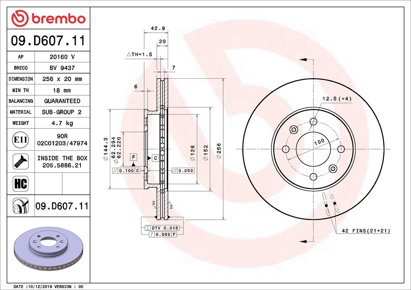 BREMBO 09.D607.11 - Bremsscheibe