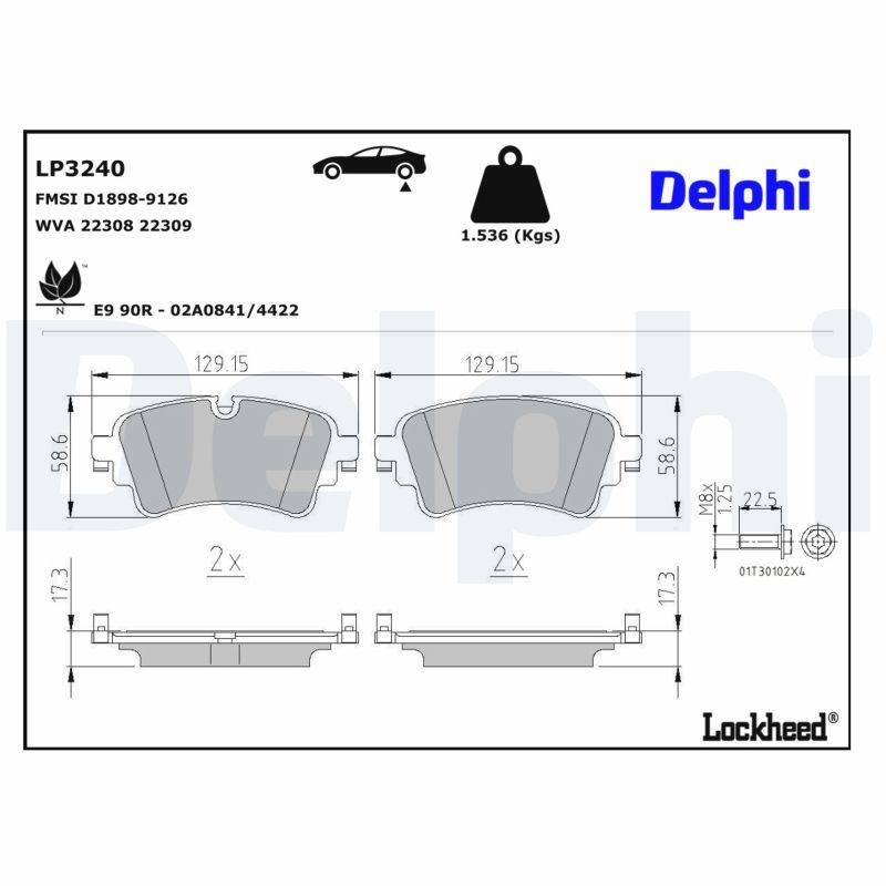 DELPHI LP3240 - Bremsbelagsatz, Scheibenbremse