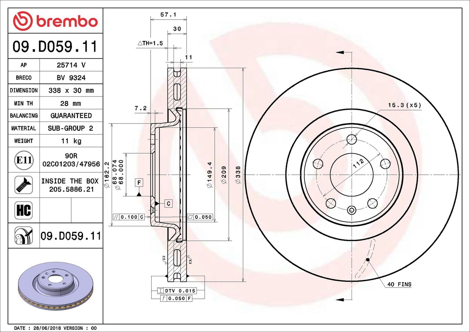 BREMBO 09.D059.11 - Bremsscheibe