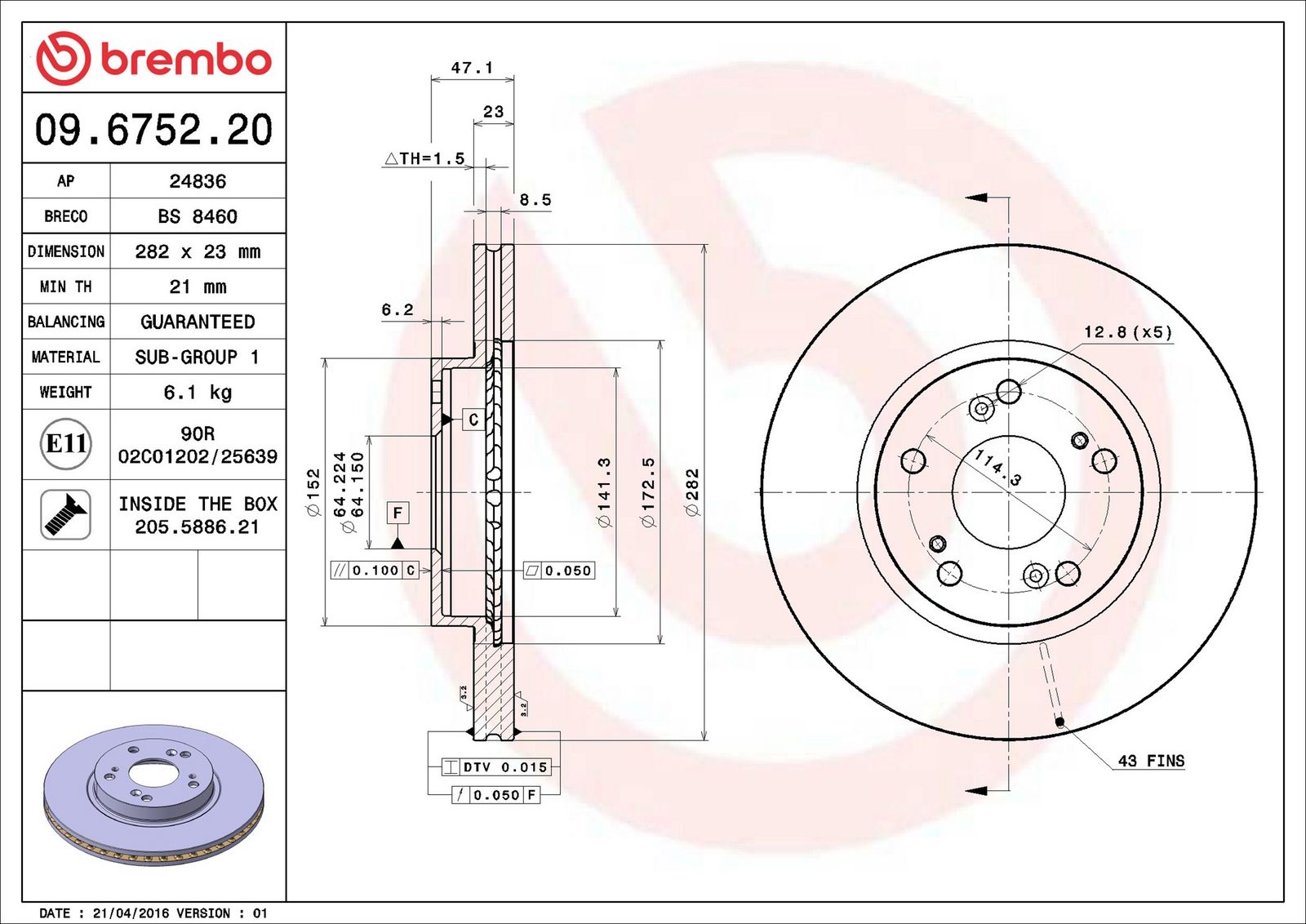 BREMBO 09.6752.20 - Bremsscheibe