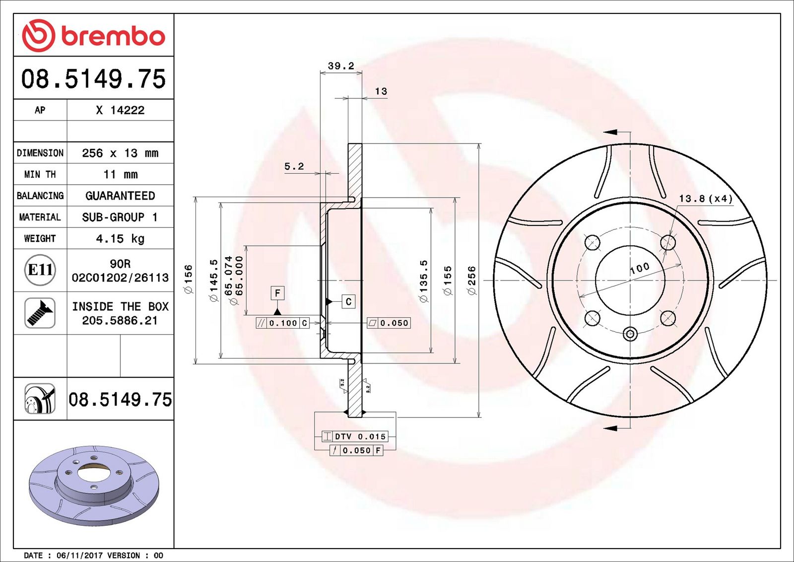 BREMBO 08.5149.75 - Bremsscheibe