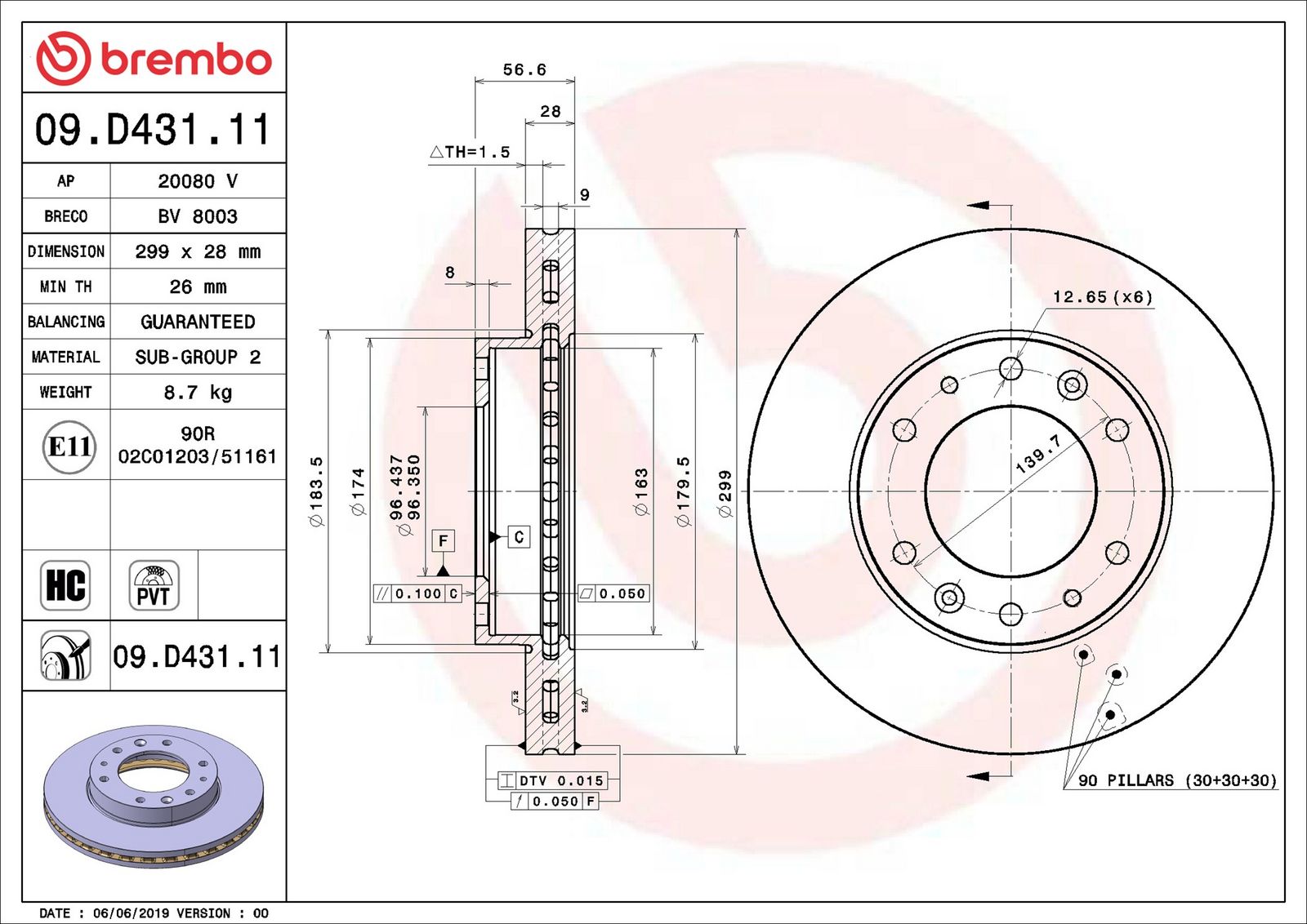 BREMBO 09.D431.11 - Bremsscheibe