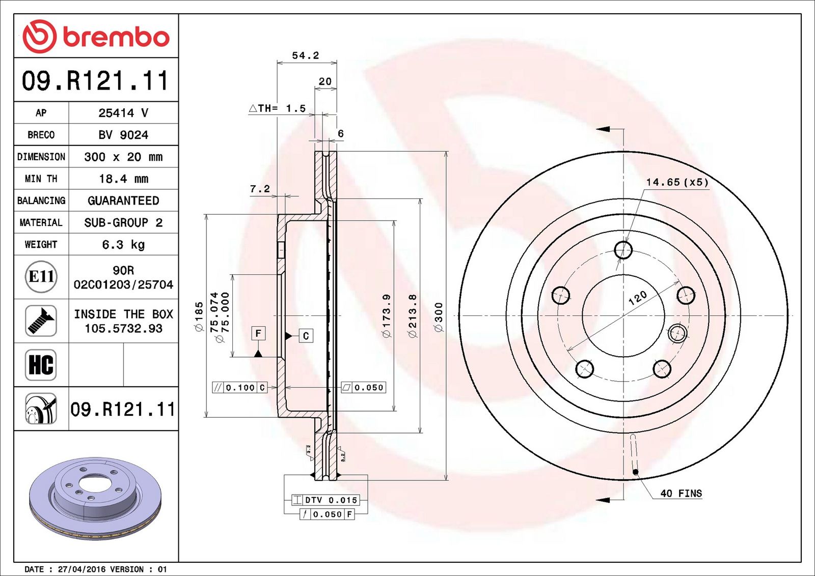 BREMBO 09.R121.11 - Bremsscheibe