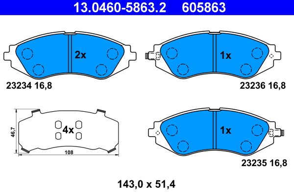 ATE 13.0460-5863.2 - Bremsbelagsatz, Scheibenbremse