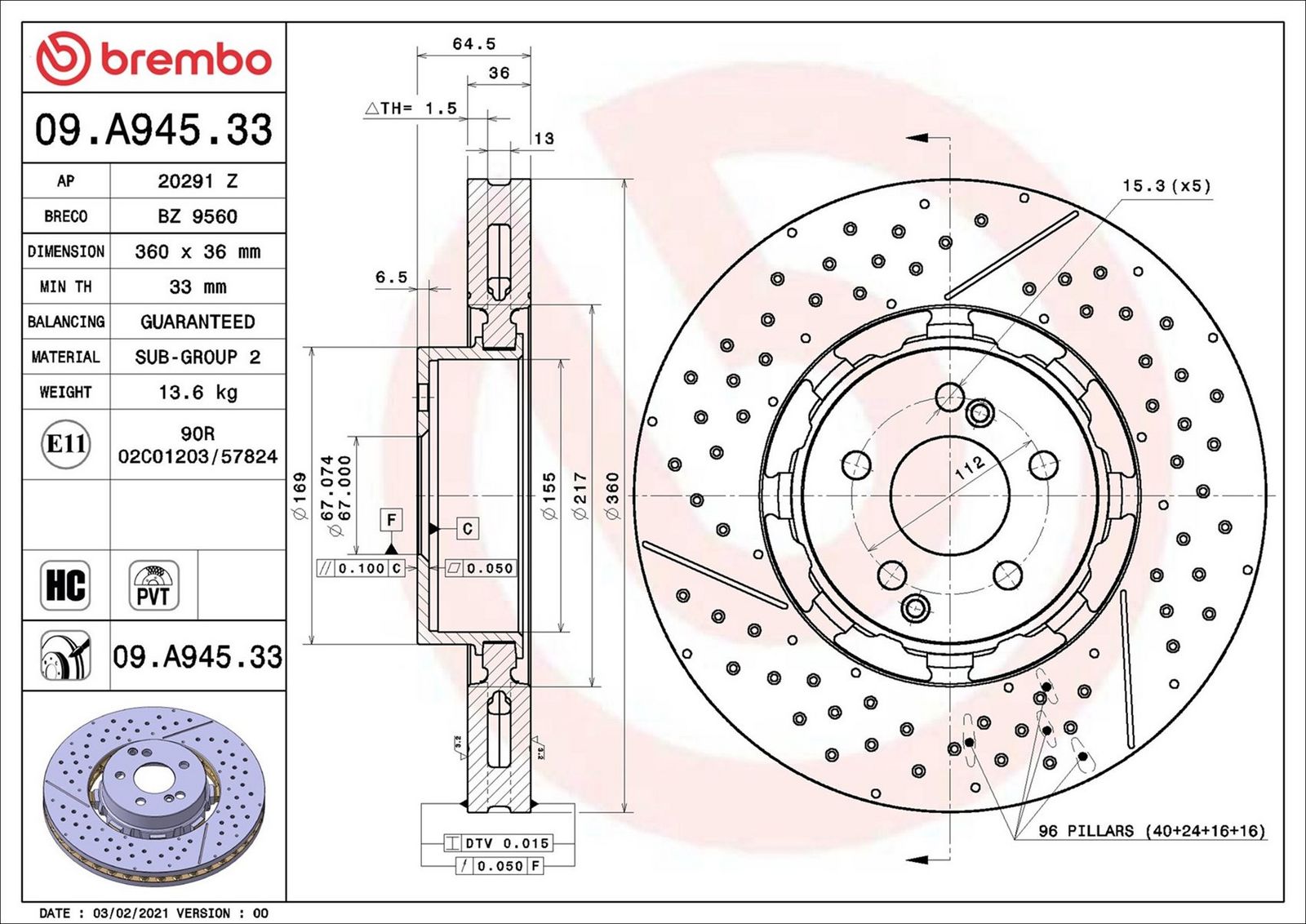 BREMBO 09.A945.33 - Bremsscheibe