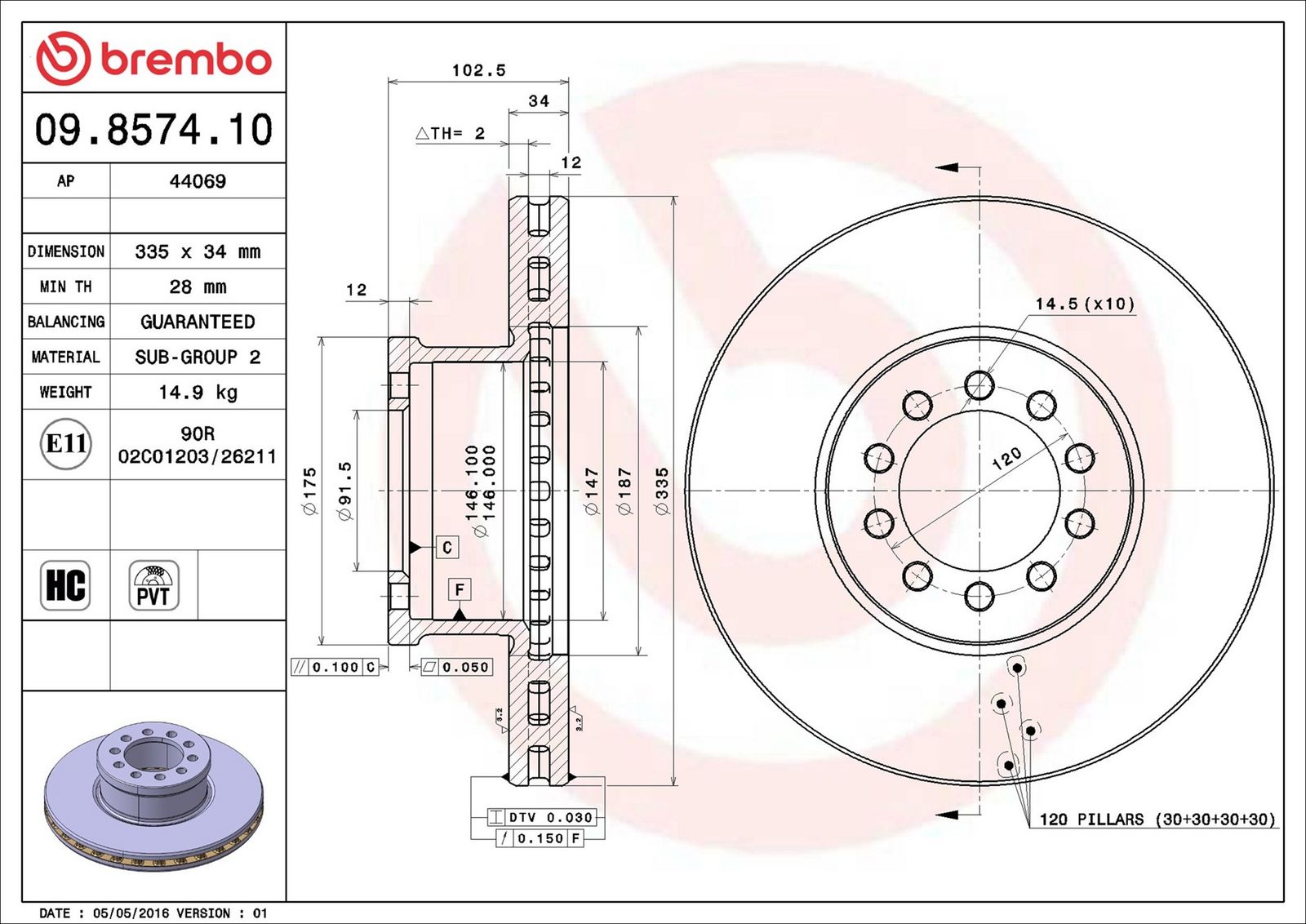 BREMBO 09.8574.10 - Bremsscheibe