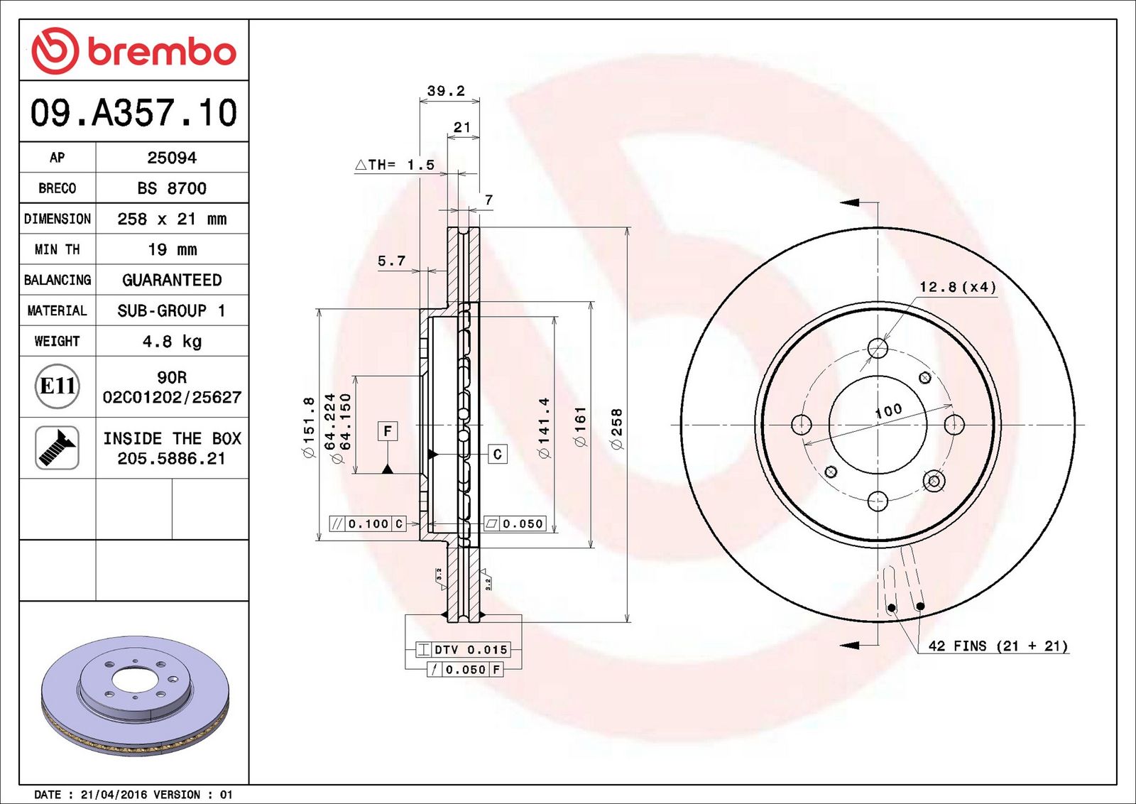 BREMBO 09.A357.10 - Bremsscheibe