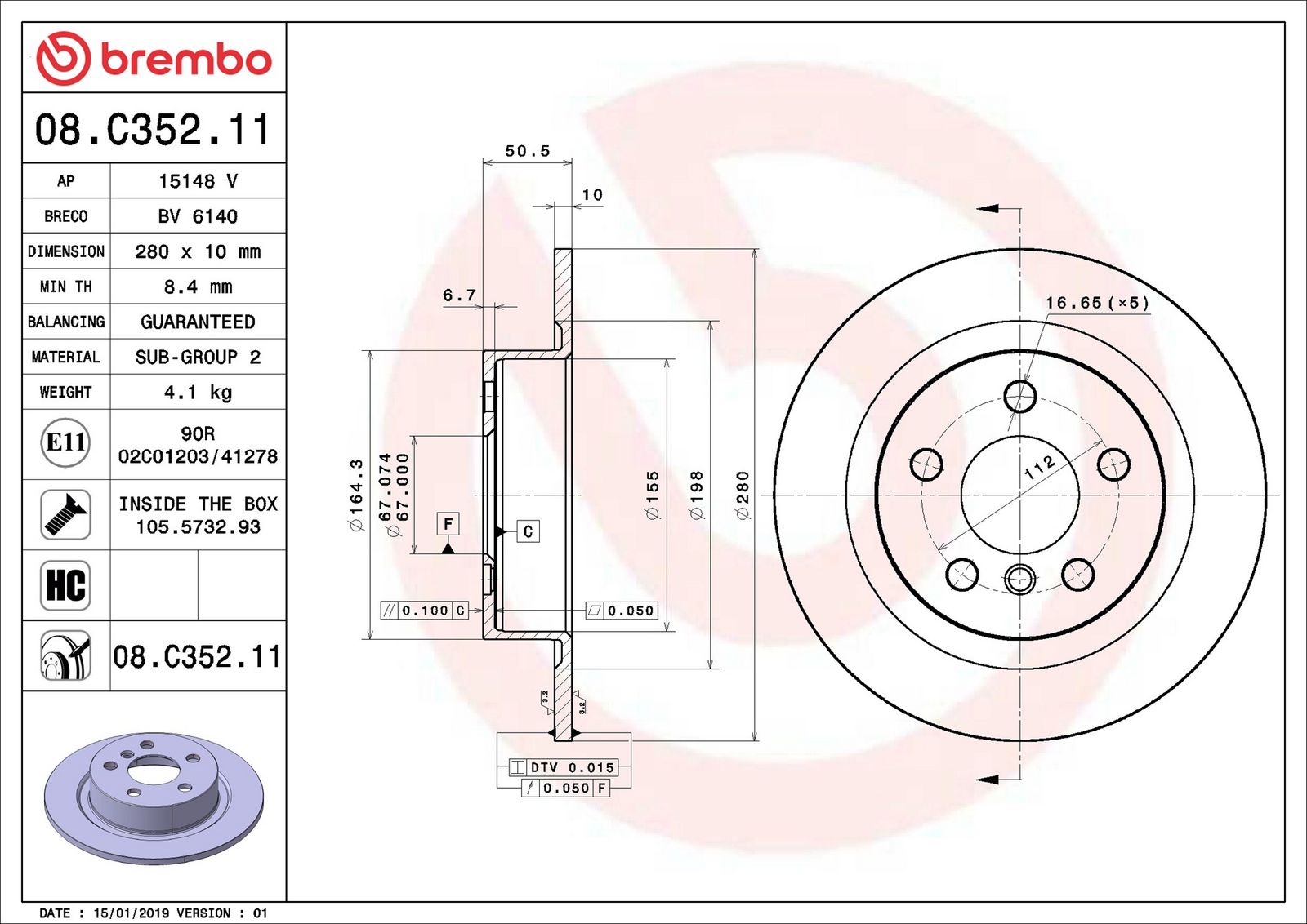 BREMBO 08.C352.11 - Bremsscheibe