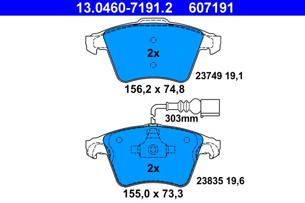 ATE 13.0460-7191.2 - Bremsbelagsatz, Scheibenbremse