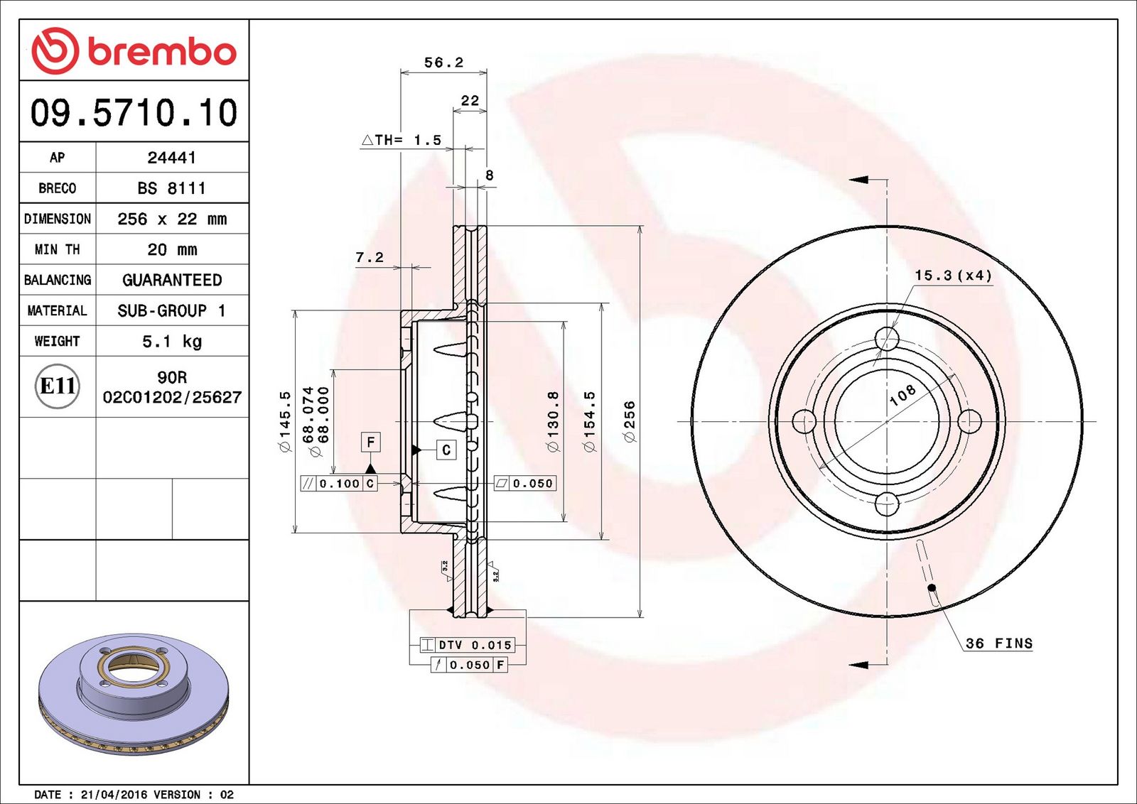 BREMBO 09.5710.10 - Bremsscheibe
