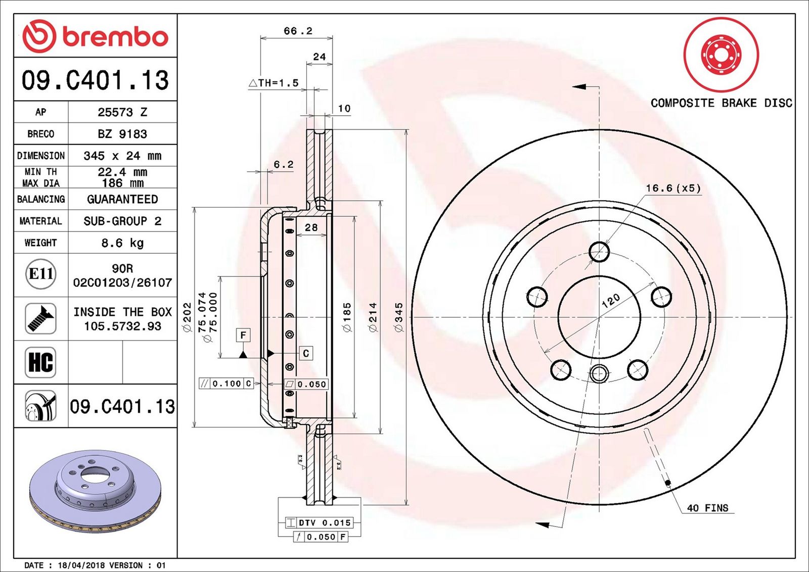BREMBO 09.C401.13 - Bremsscheibe