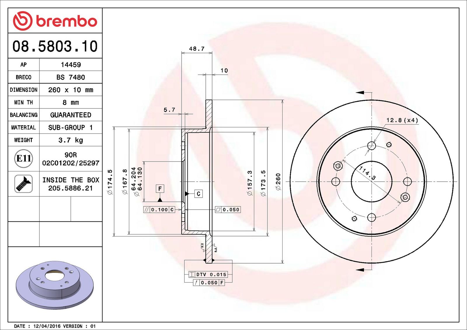 BREMBO 08.5803.10 - Bremsscheibe