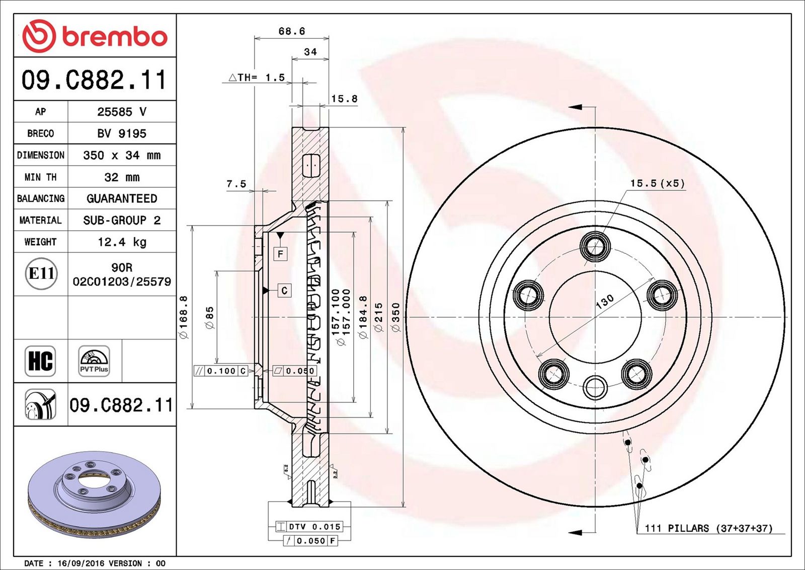 BREMBO 09.C882.11 - Bremsscheibe