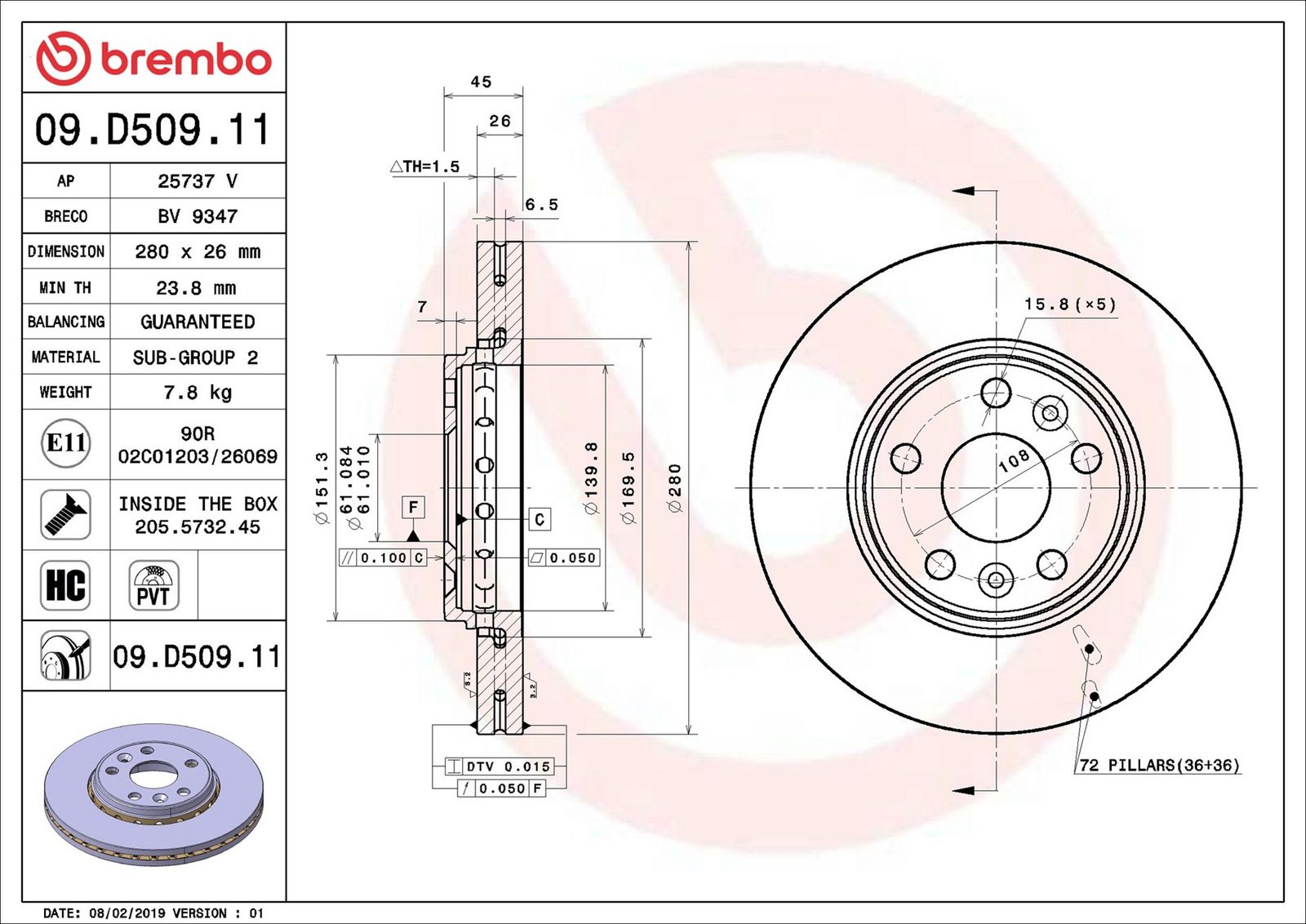 BREMBO 09.D509.11 - Bremsscheibe
