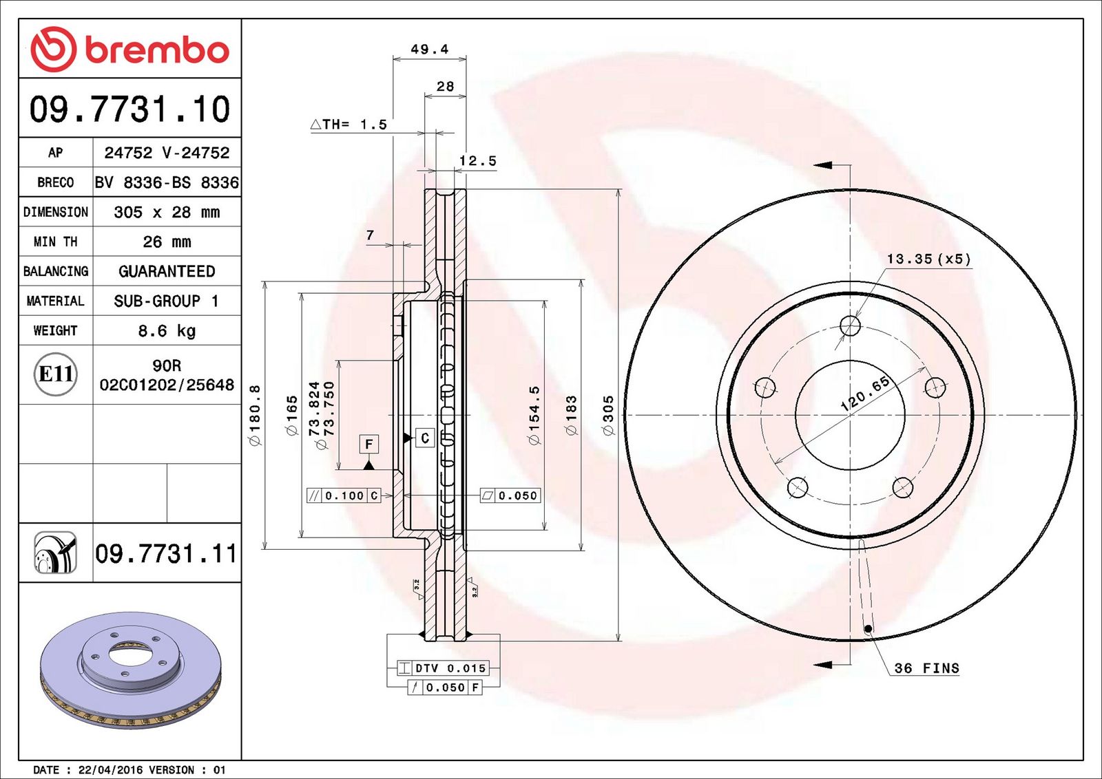 BREMBO 09.7731.11 - Bremsscheibe