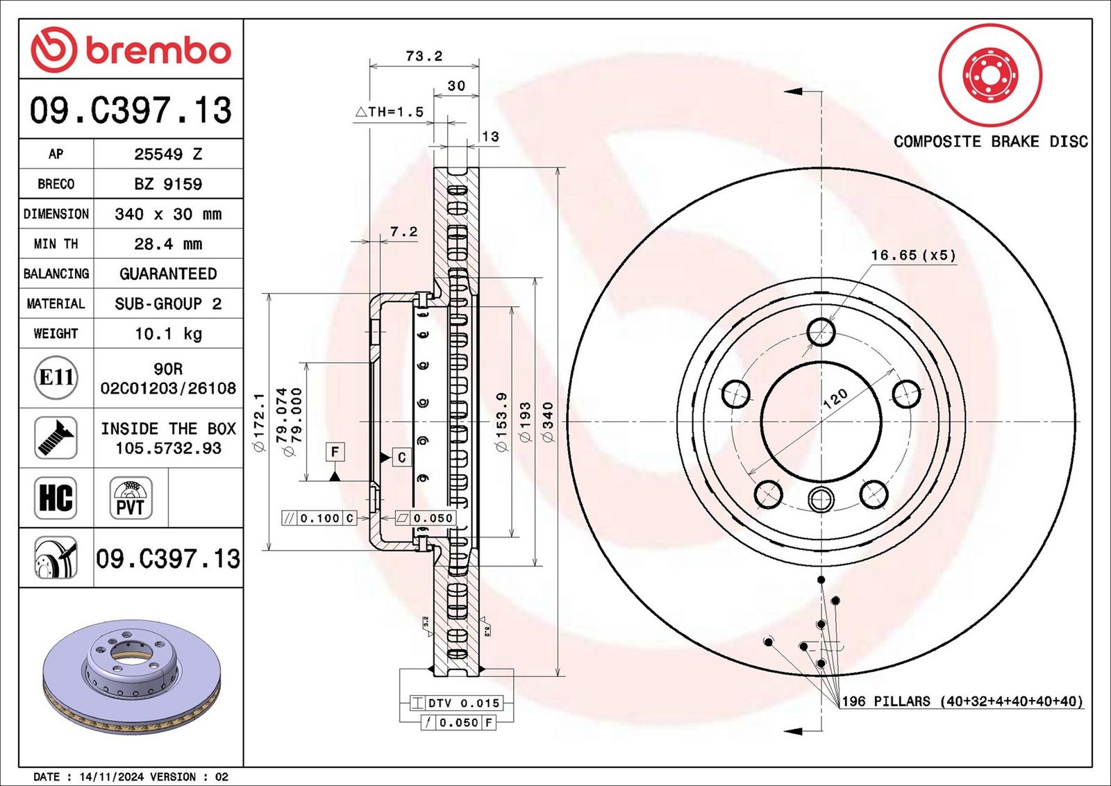 BREMBO 09.C397.13 - Bremsscheibe