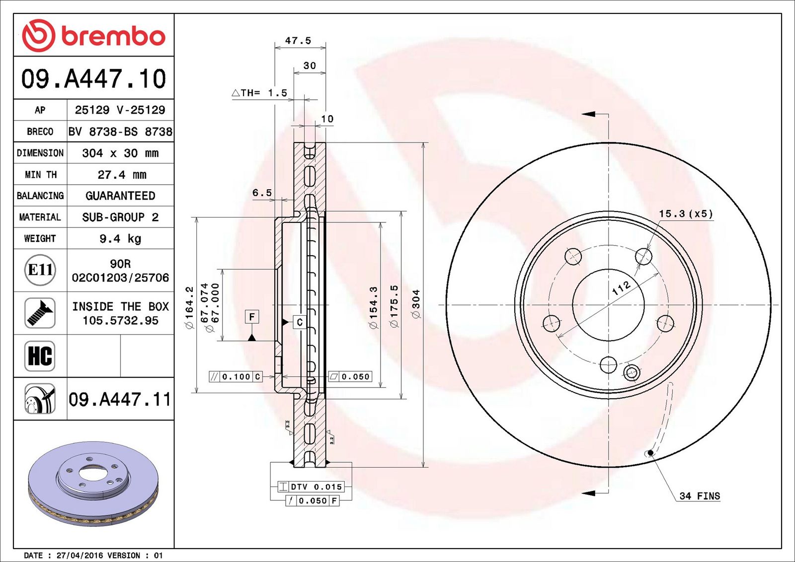 BREMBO 09.A447.11 - Bremsscheibe