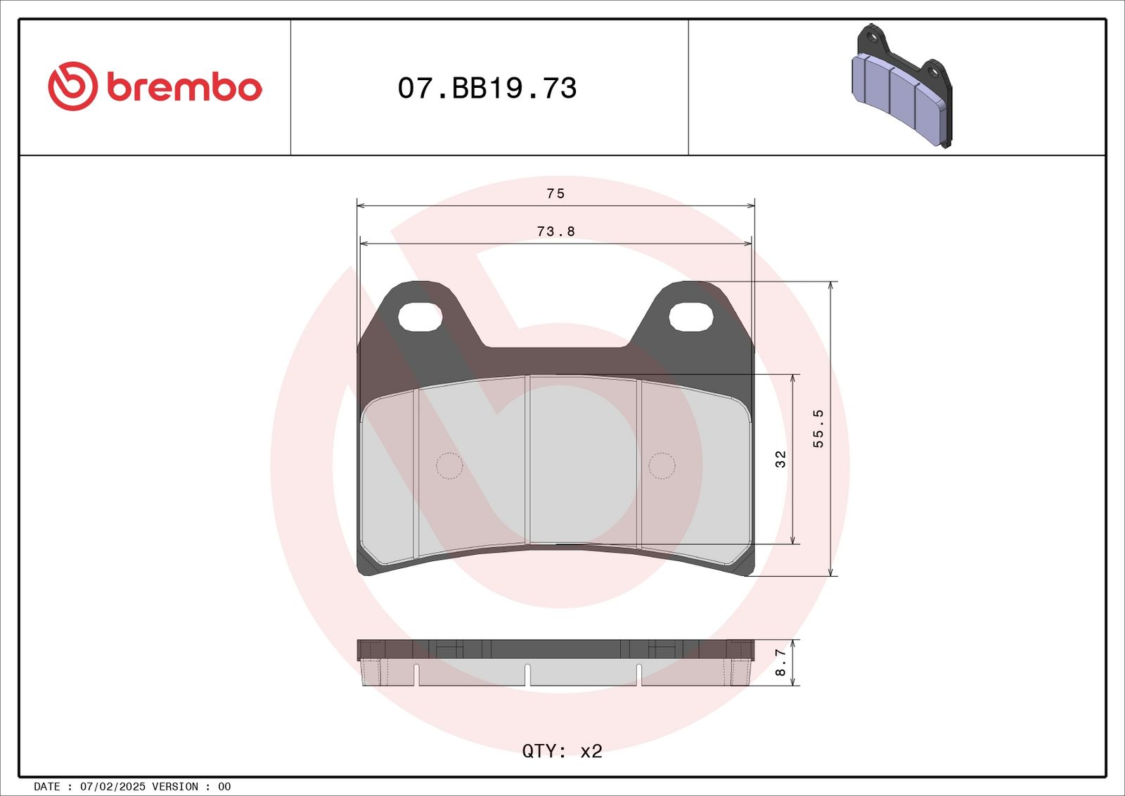 BREMBO 07BB1973 - Bremsbelagsatz, Scheibenbremse