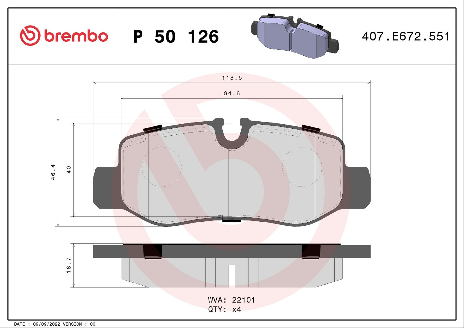 BREMBO P 50 126 - Bremsbelagsatz, Scheibenbremse