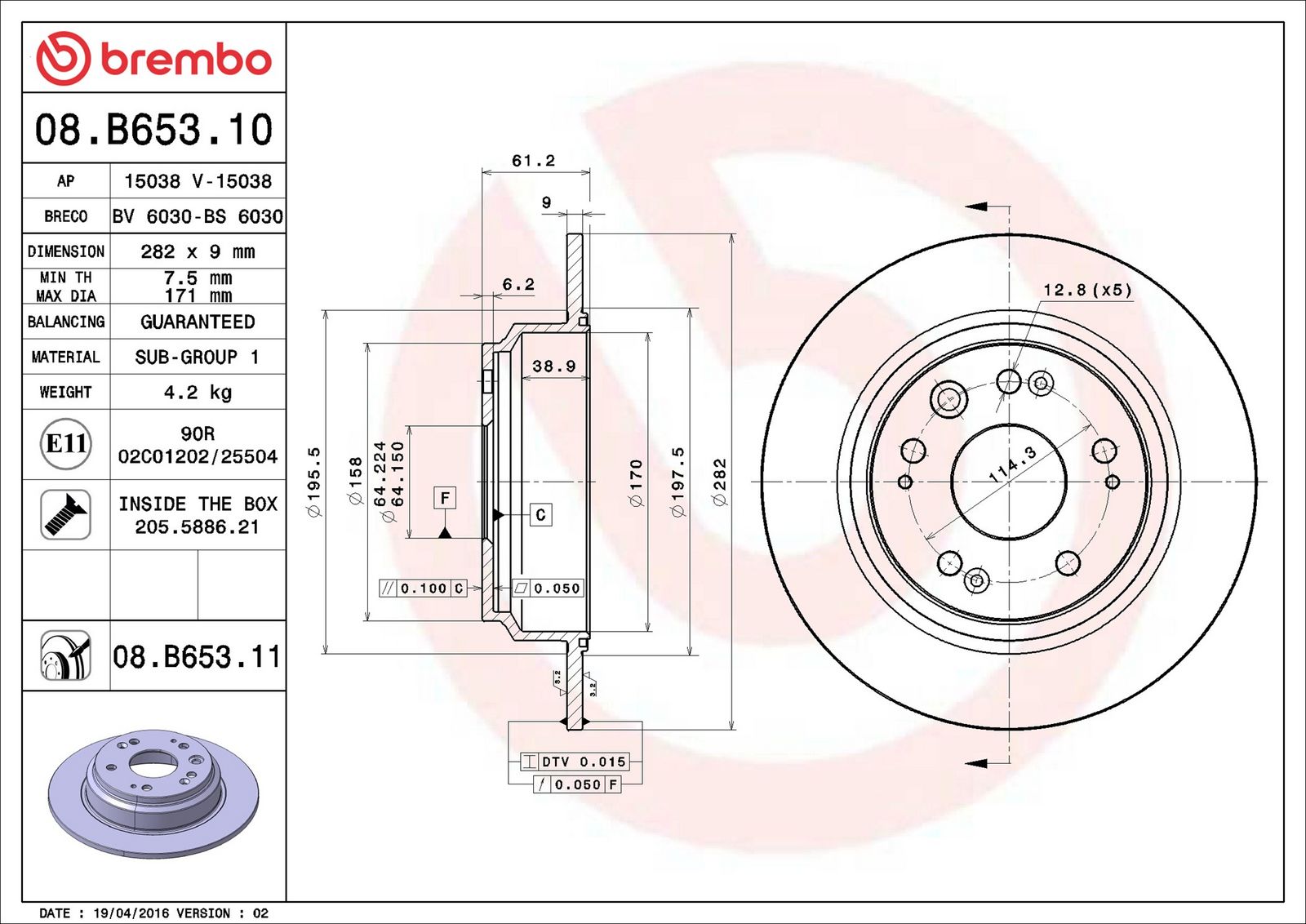 BREMBO 08.B653.11 - Bremsscheibe