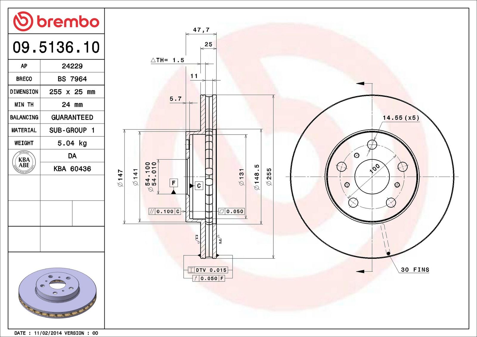 BREMBO 09.5136.10 - Bremsscheibe