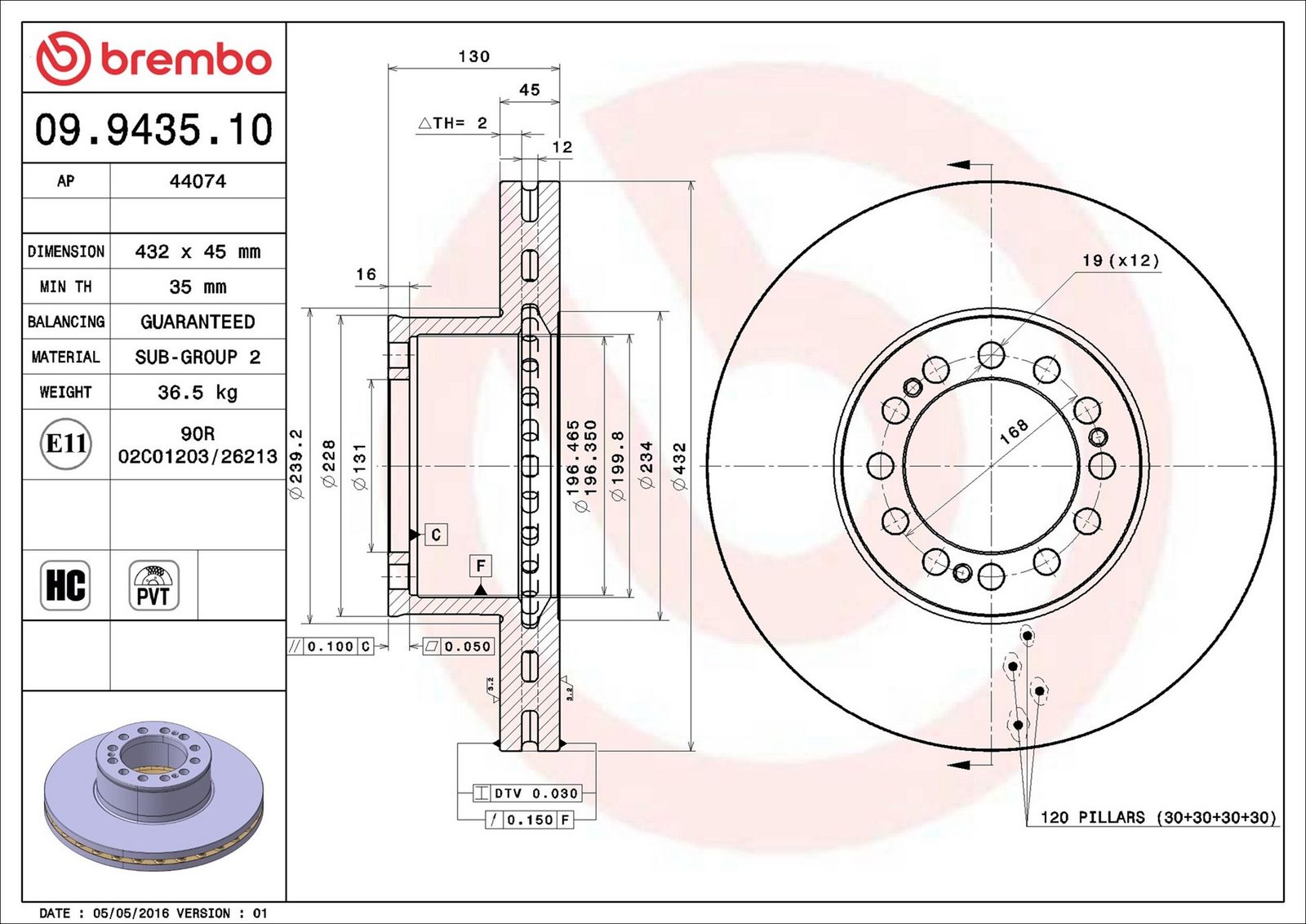BREMBO 09.9435.10 - Bremsscheibe