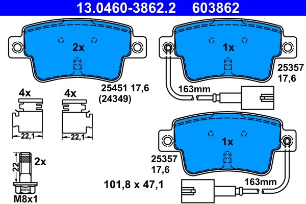 ATE 13.0460-3862.2 - Bremsbelagsatz, Scheibenbremse