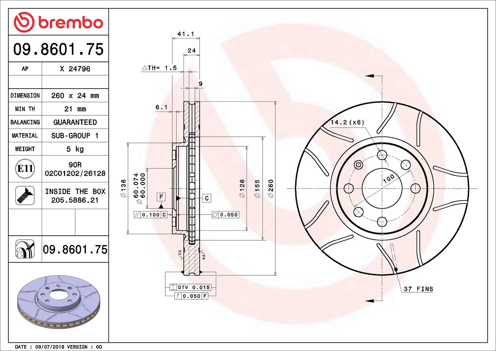 BREMBO 09.8601.75 - Bremsscheibe