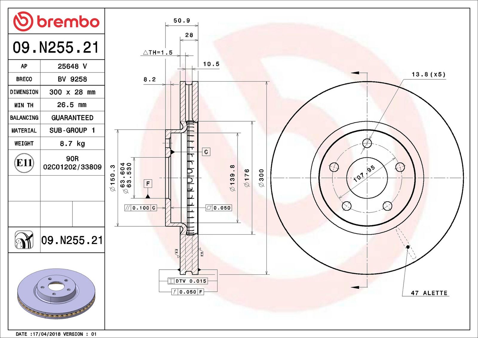 BREMBO 09.N255.21 - Bremsscheibe
